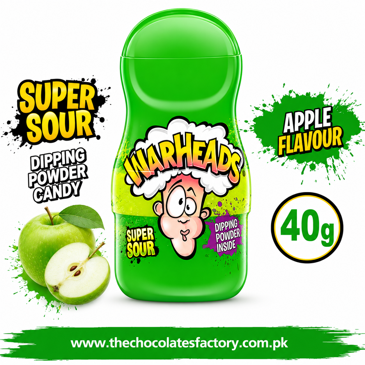 Warheads Super Sour Dipping Powder Candy 40g - Green Apple