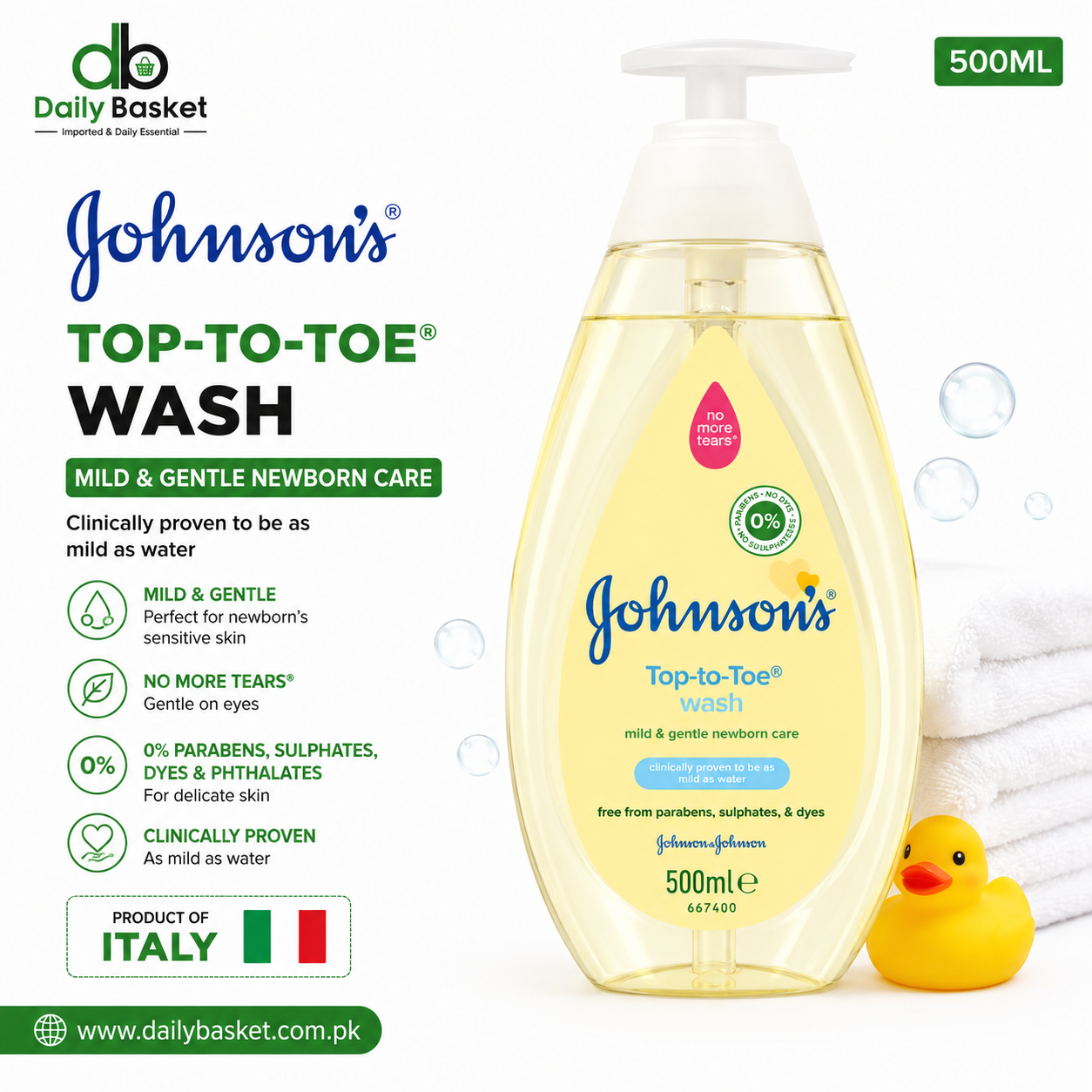 Johnson's Top To Toe Mild & Gentle Wash 500ml