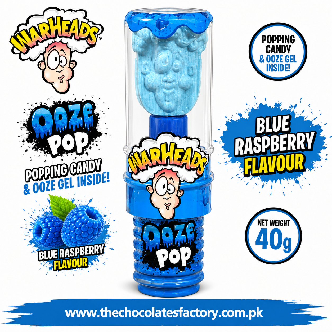 Warheads Sour Ooze Pop 40g - Blue Raspberry Flavour