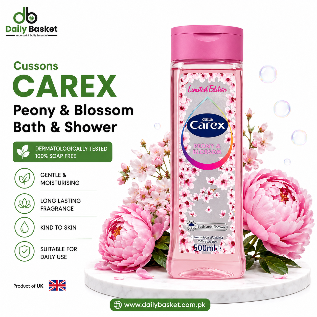 Cussons Carex Peony & Blossom Bath And Shower 500ml