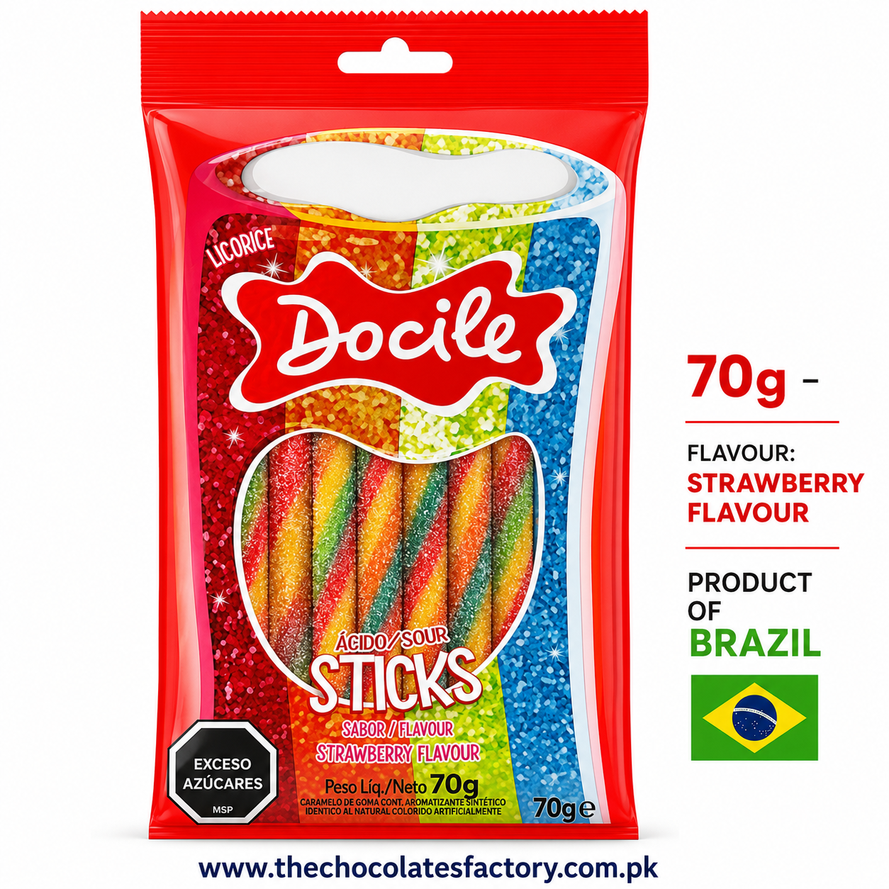 Docile Sour Strawberry Sticks – 70g