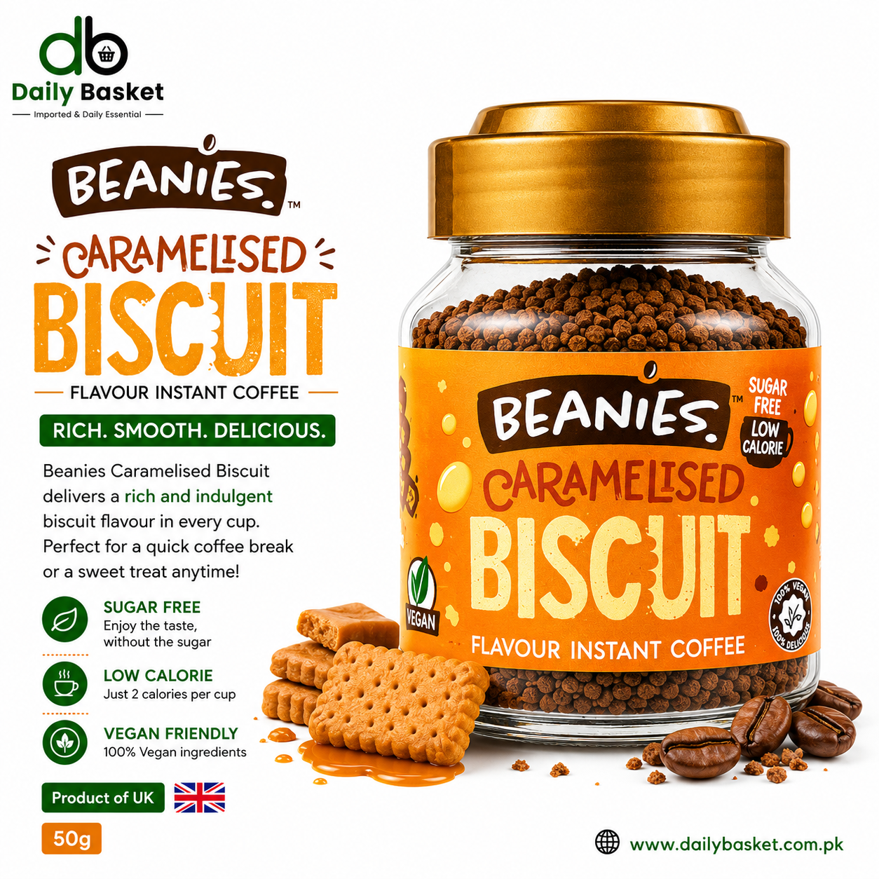 Beanies Caramelised Biscuit Flavour Instant Coffee 50g