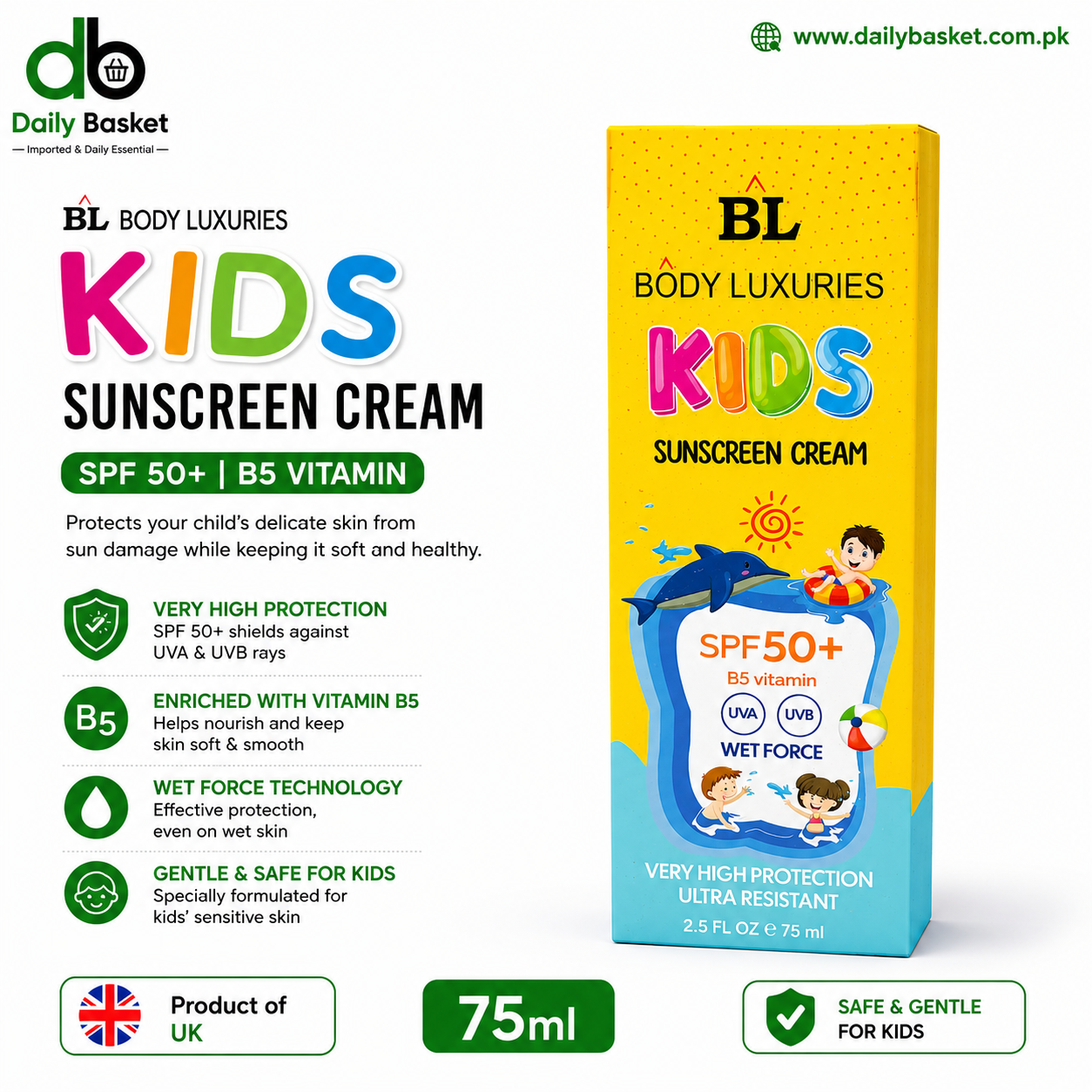 BODY LUXURIES KIDS SUNSCREEN CREAM SPF50 75ML