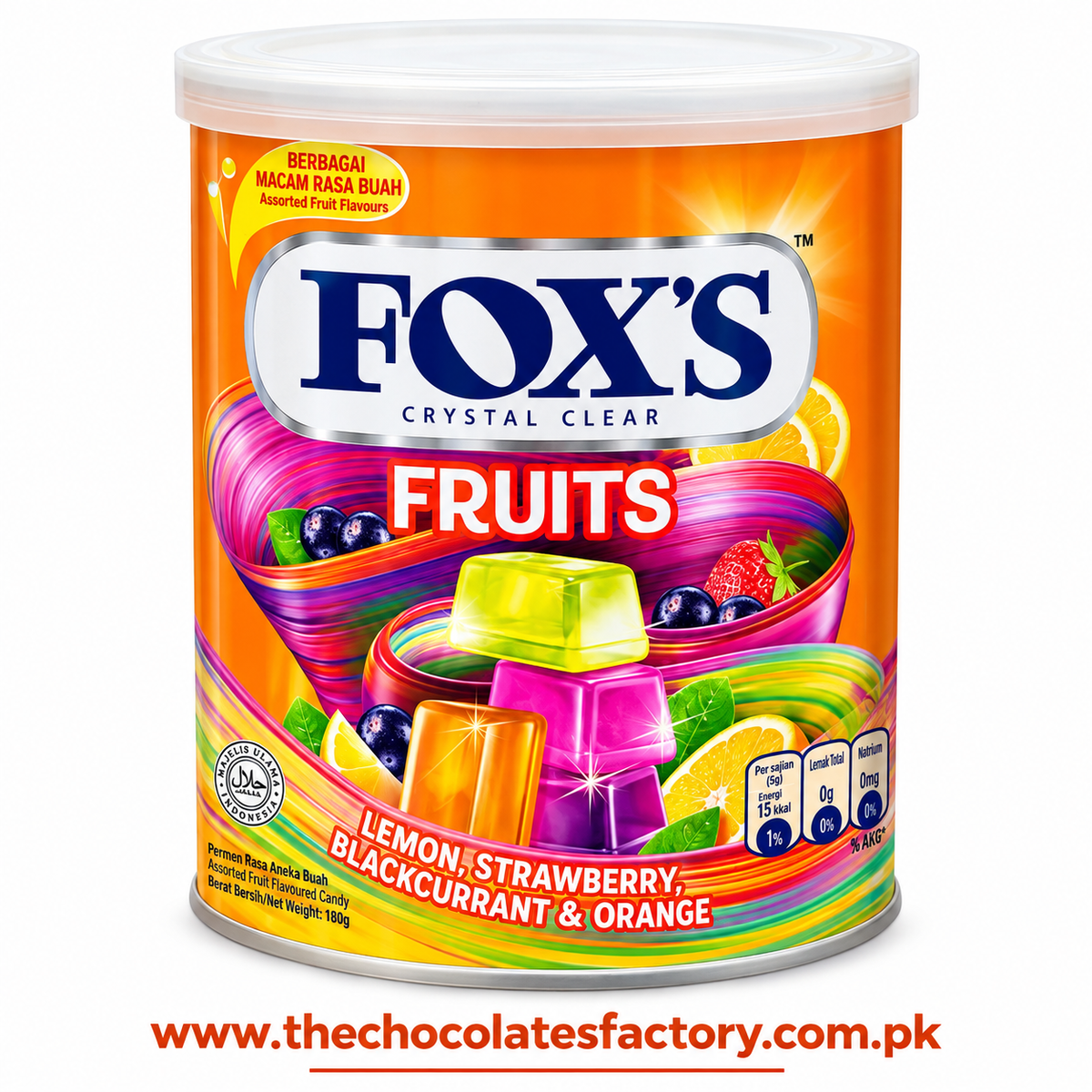 Fox's Crystal Clear Fruits Candy Tin 170g  Assorted Fruit Lemon, Strawberry, Blackcurrant & Orange