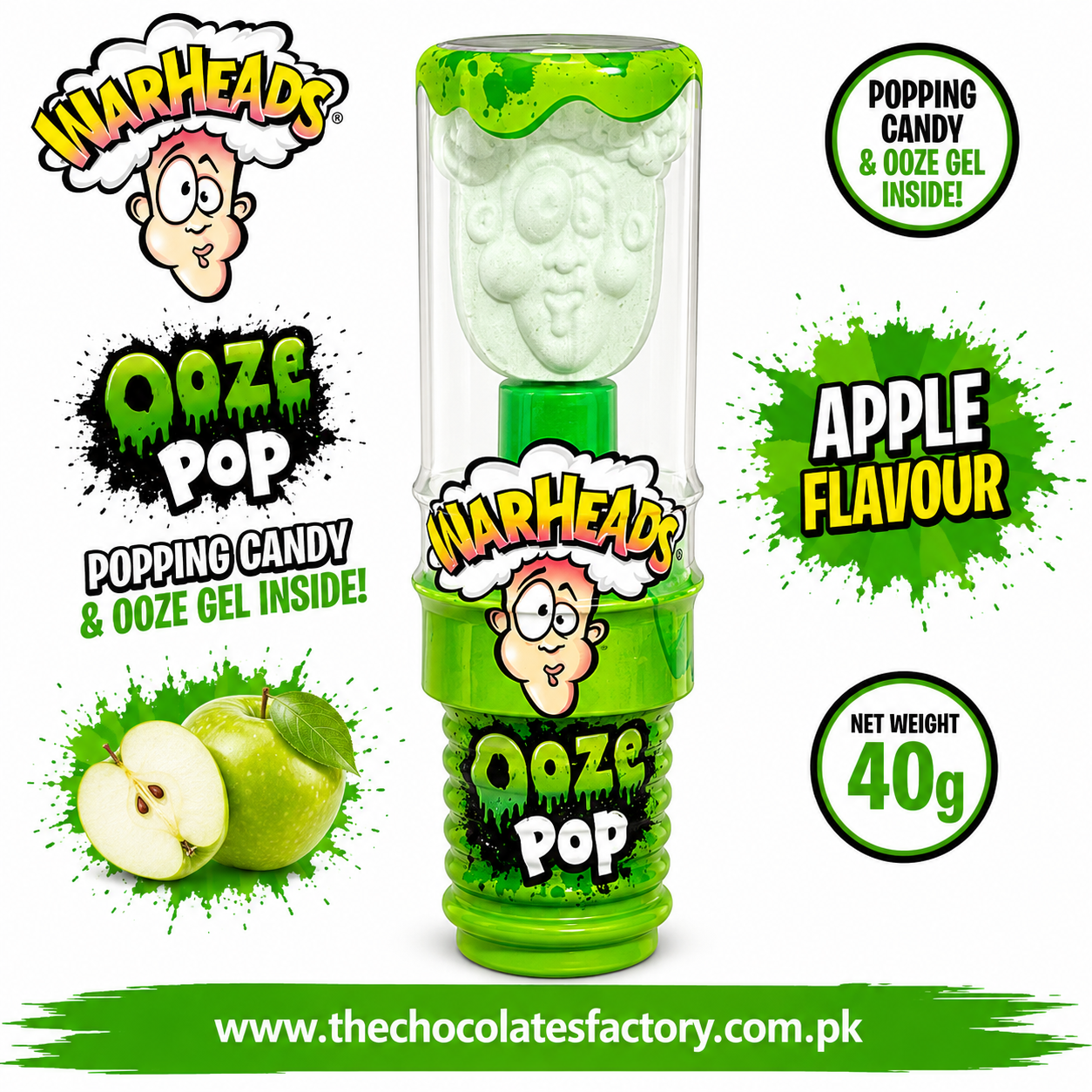 Warheads Sour Ooze Pop 40g - Apple Flavour