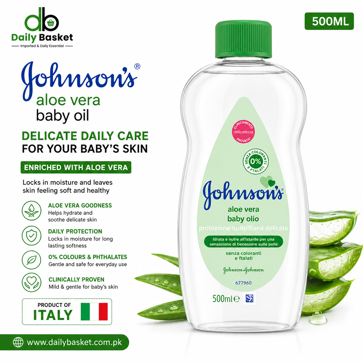 Johnson's aloe vera baby oil DELICATE DAILY CARE FOR YOUR BABY'S SKIN - 500ml