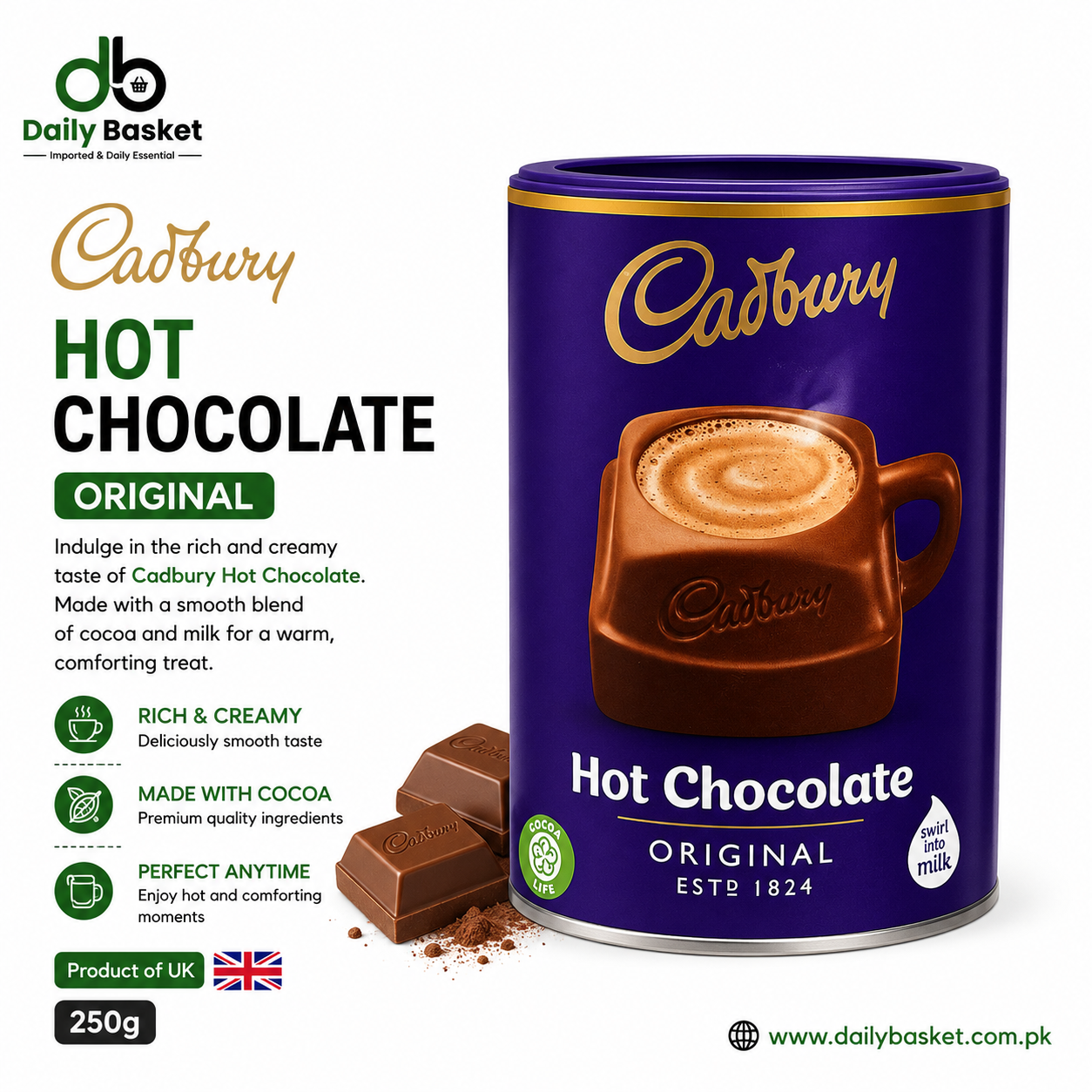 Cadbury Hot Chocolate Powder, 250g