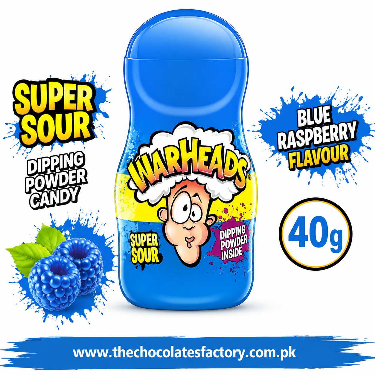Warheads Super Sour Dipping Powder Candy 40g - Blue Raspberry Flavour