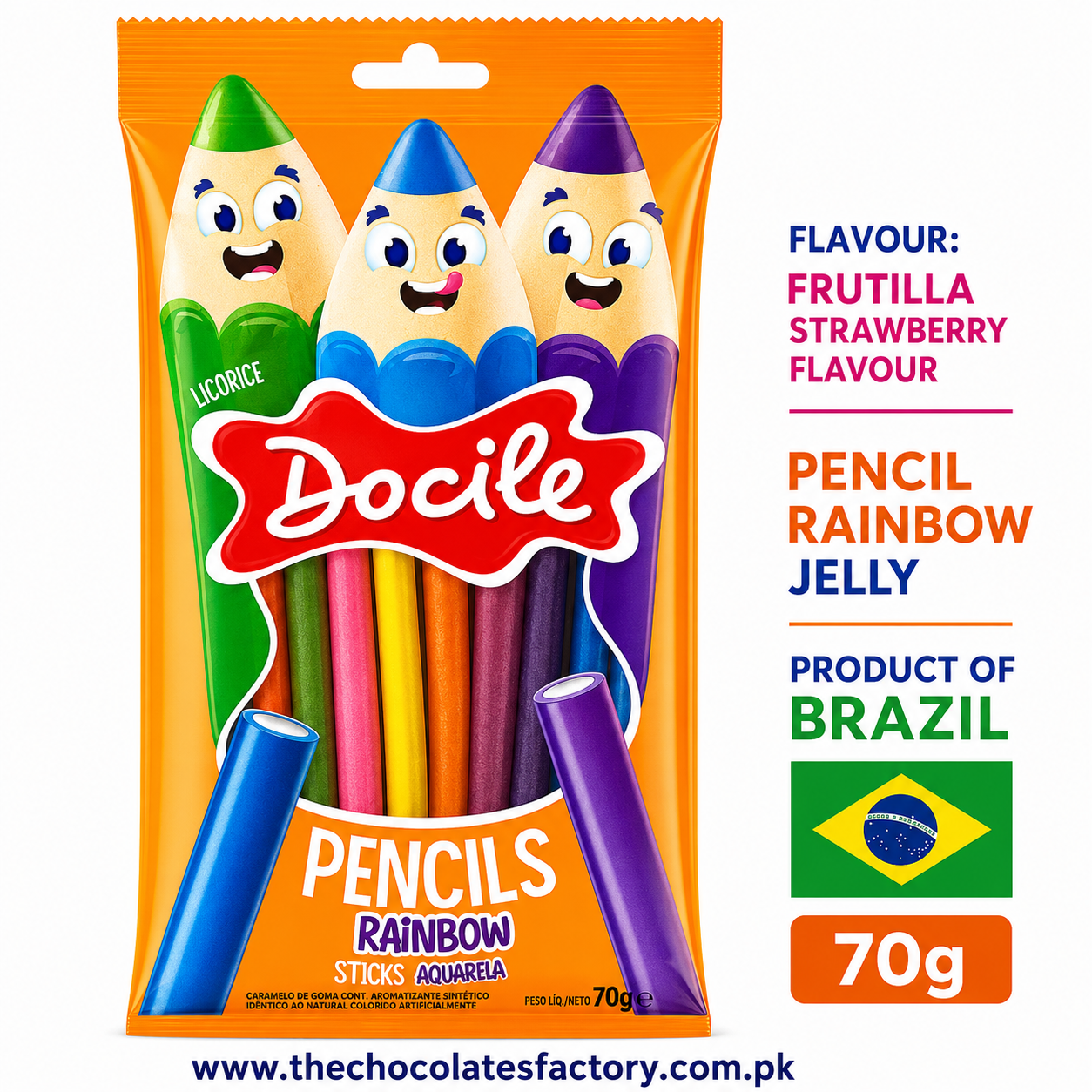 Docile Pencil Rainbow Jelly Sticks – 70g