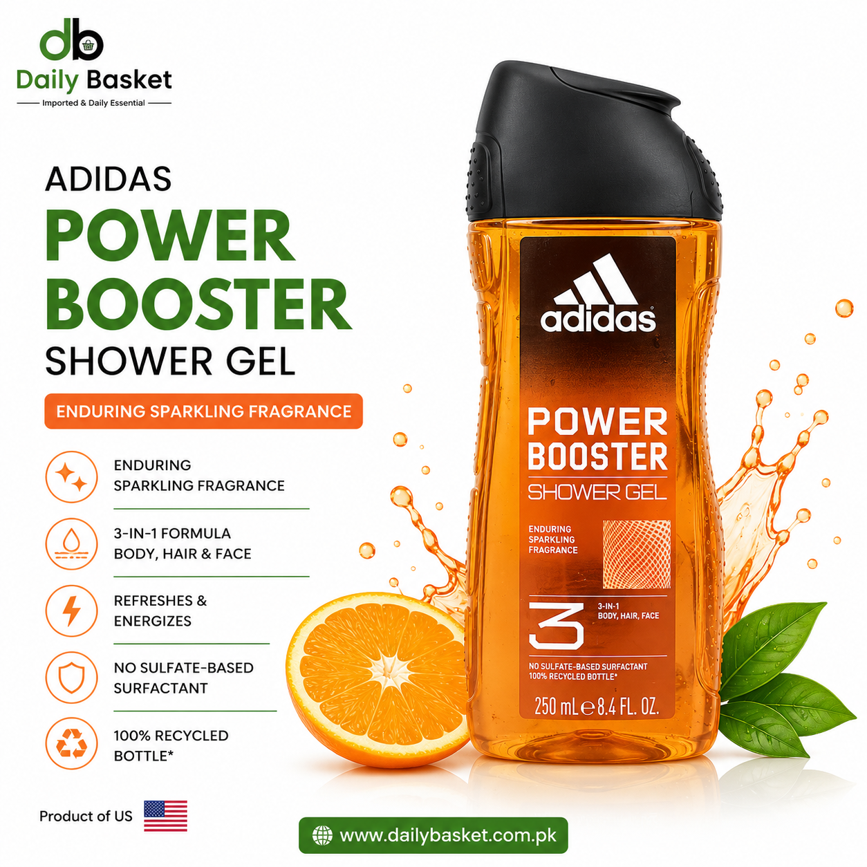 Adidas Men 3in1 Power Boost Shower Gel 250ml