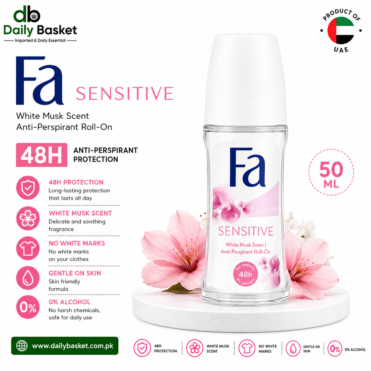 Fa Sensitive White Musk Scent Anti-Perspirant Roll On 48h 50ml