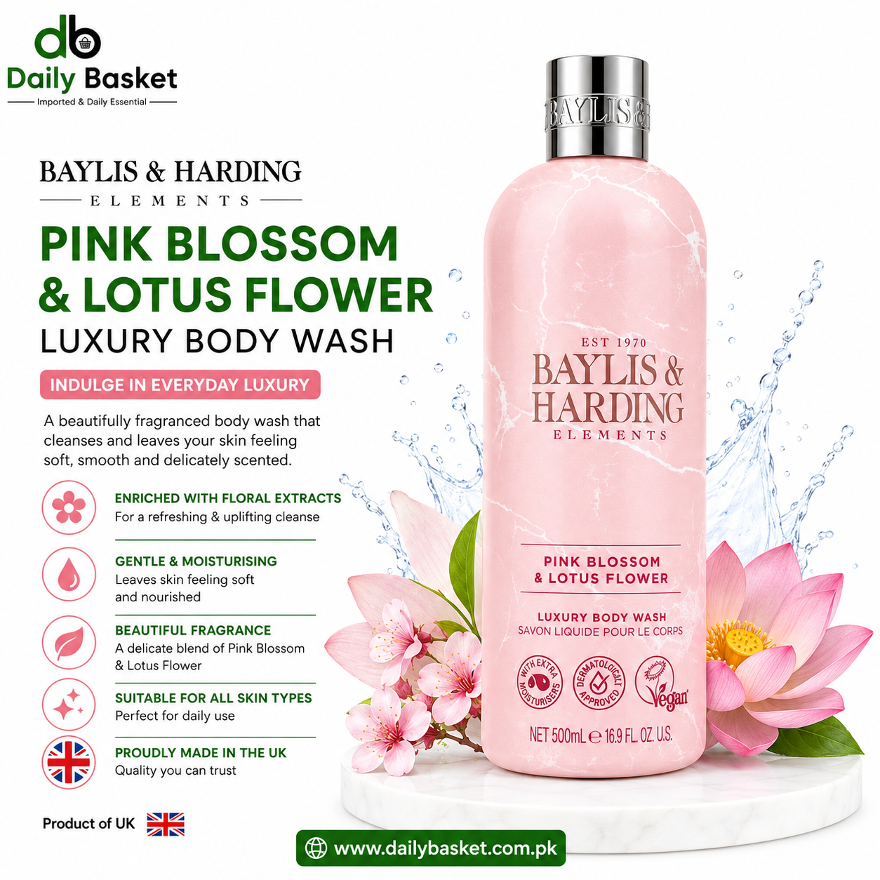 Baylis & Harding Elements Pink Blossom & Lotus Flower Body Wash (500ml)