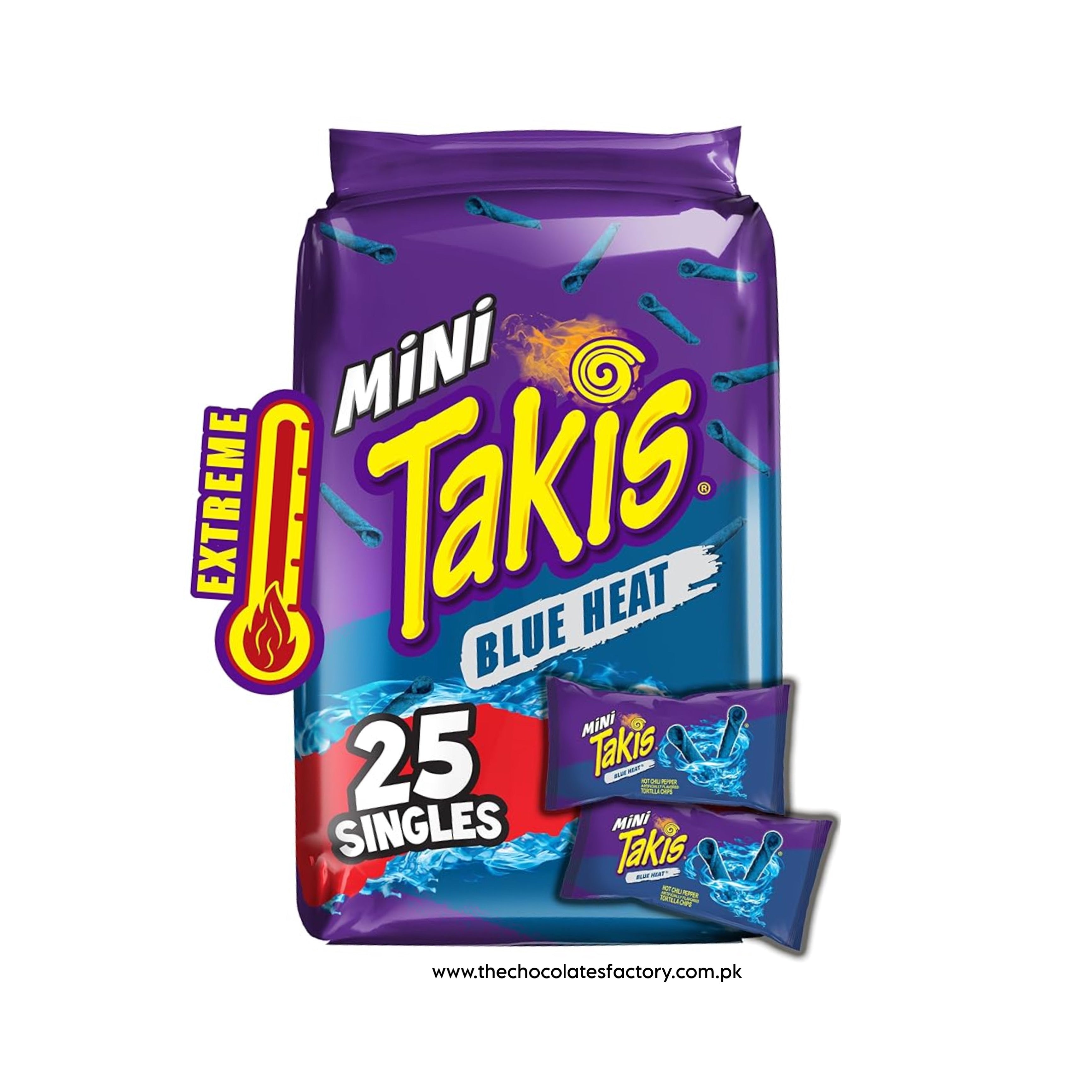 Takis Blue Heat Mini 25 Pc , Hot Chili Pepper Flavored Extreme Spicy Rolled Tortilla Chips,