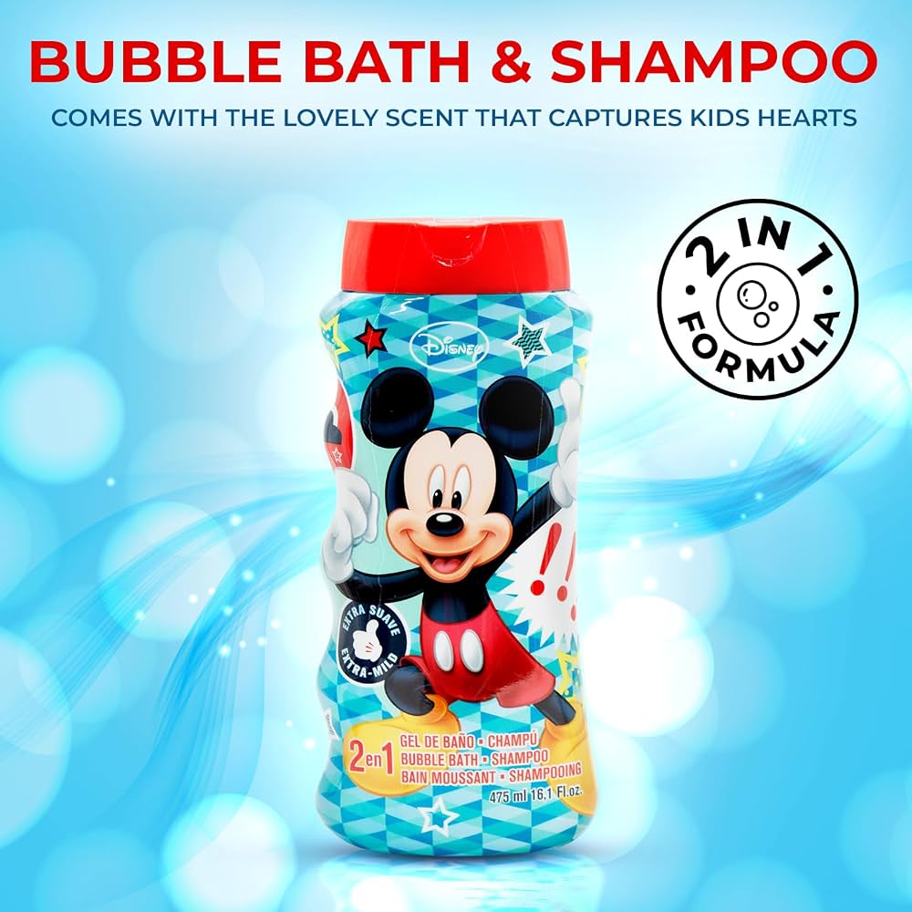 Disney Mickey Mouse 2 in 1 Kids Bubble Bath & Shampoo, 475ml