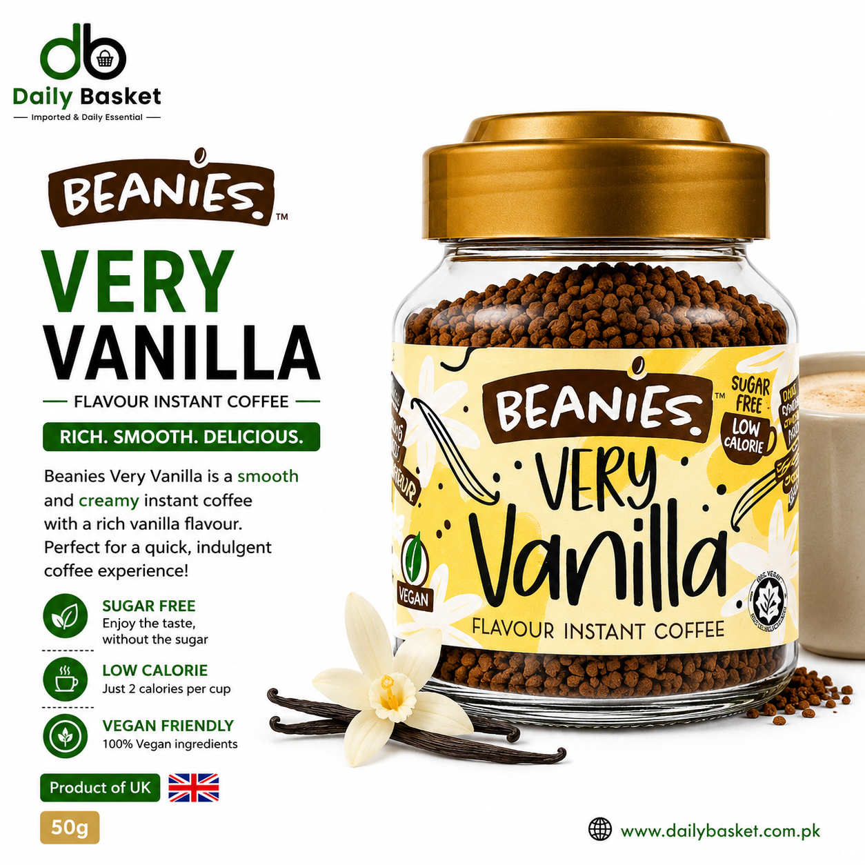 Beanies Very Vanilla Flavour Instant Coffee 50g