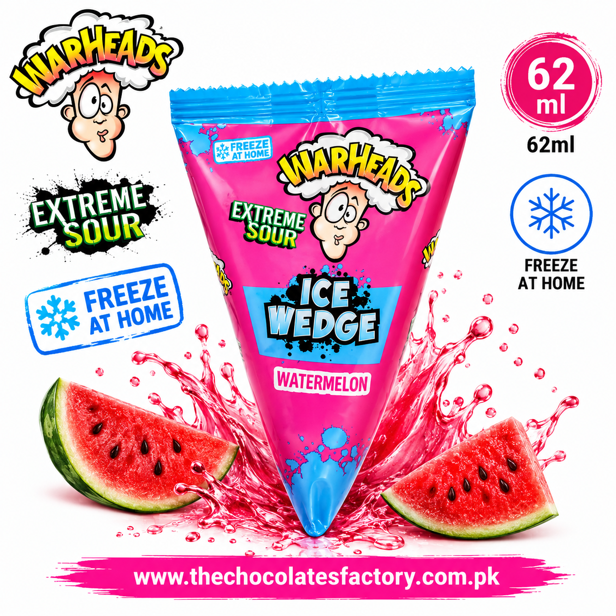 Warheads Extreme Sour Ice Wedge Freezable Wedges 62ML - Watermelon Flavour