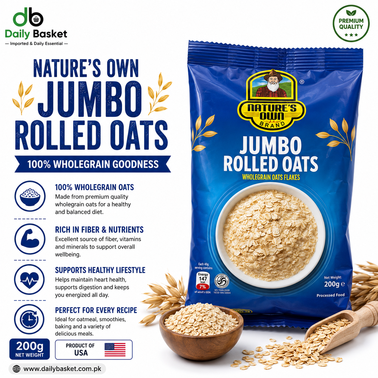 Nature's Own Jumbo Rolled Oats (200G)