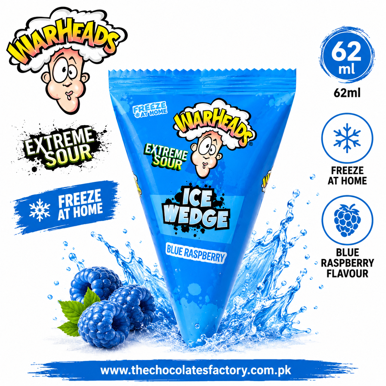 Warheads Extreme Sour Ice Wedge Freezable Wedges 62ML - Blue Raspberry Flavour