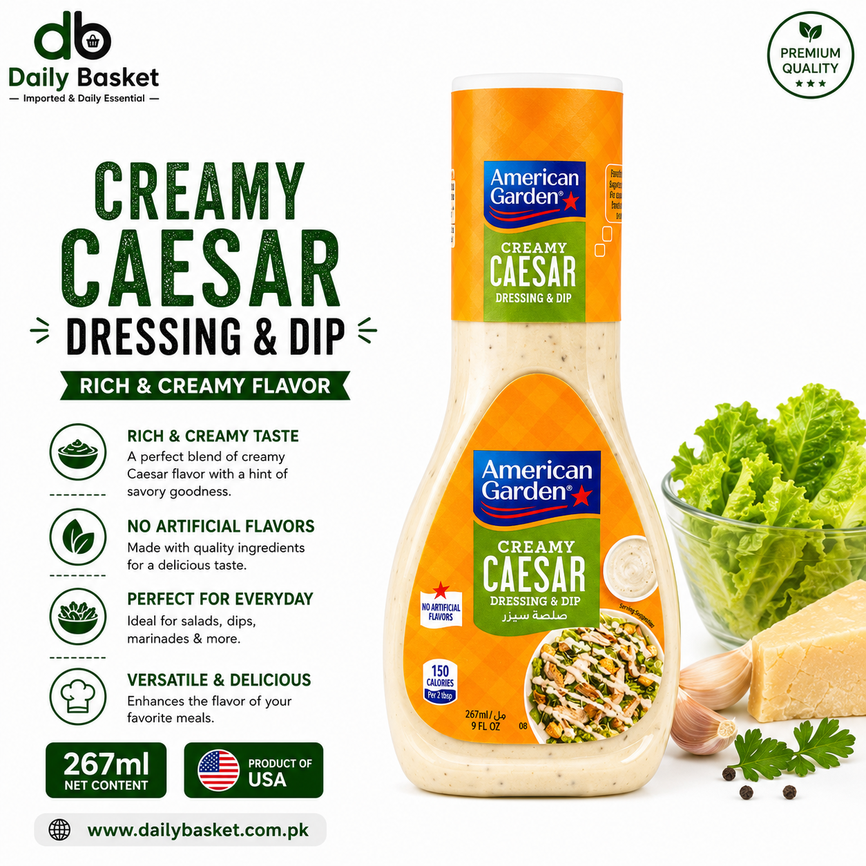 American Garden Creamy Caesar Dressing & Dip, 267ml