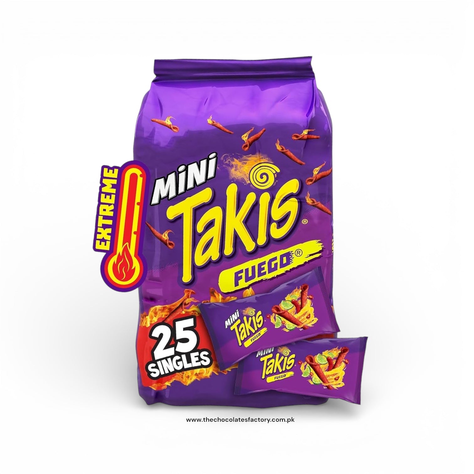 Takis Fuego Mini 25 pc / 1.23 oz Bite Size Multipack, Hot Chili Pepper & Lime Flavored Extreme Spicy Rolled Tortilla Chips