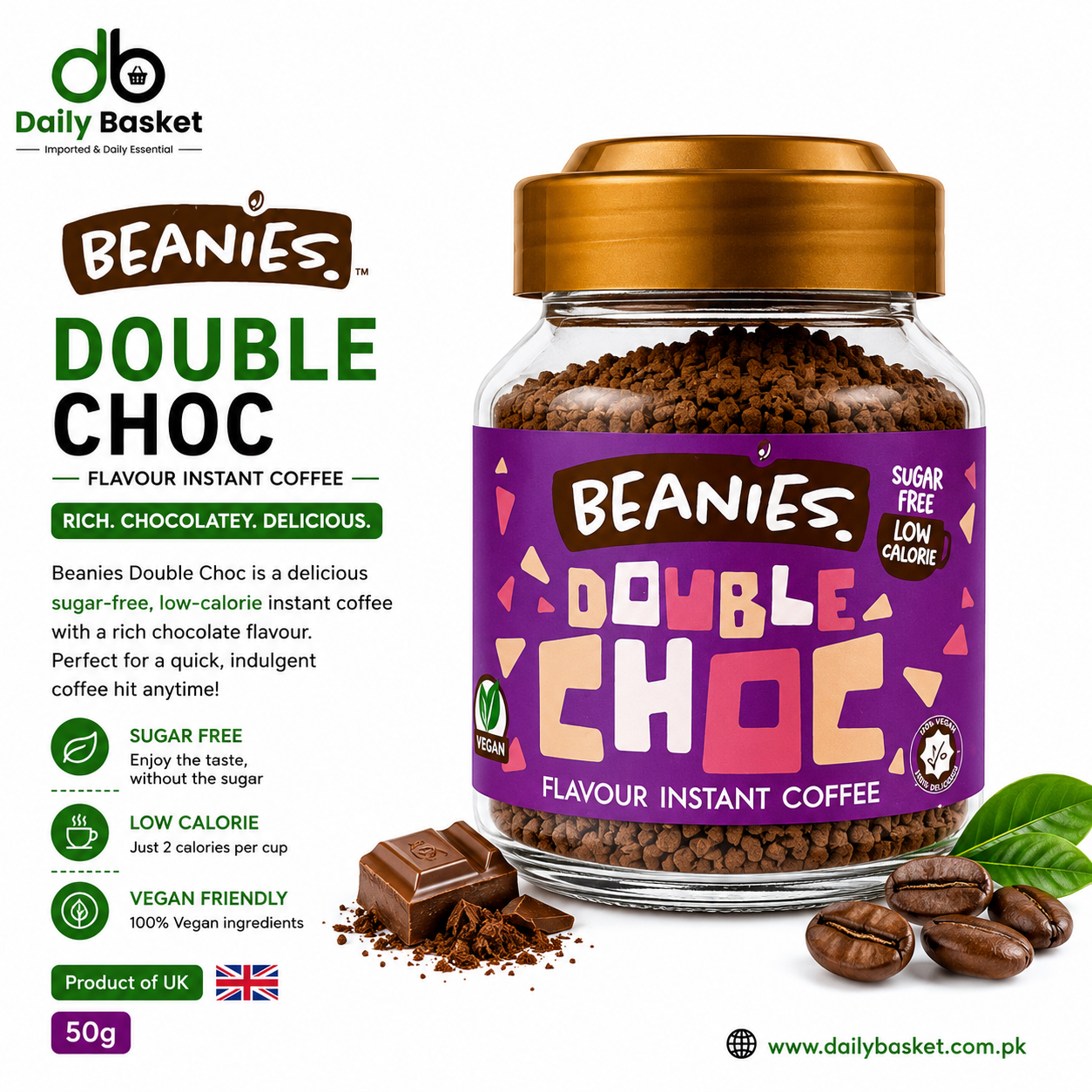 Beanies Double Choc Flavour Instant Coffee 50g