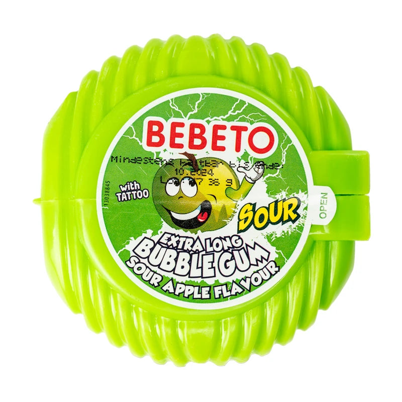 Bebeto Extra Long Bubblegum Tape Rolls  Sour Apple Flavour 1M