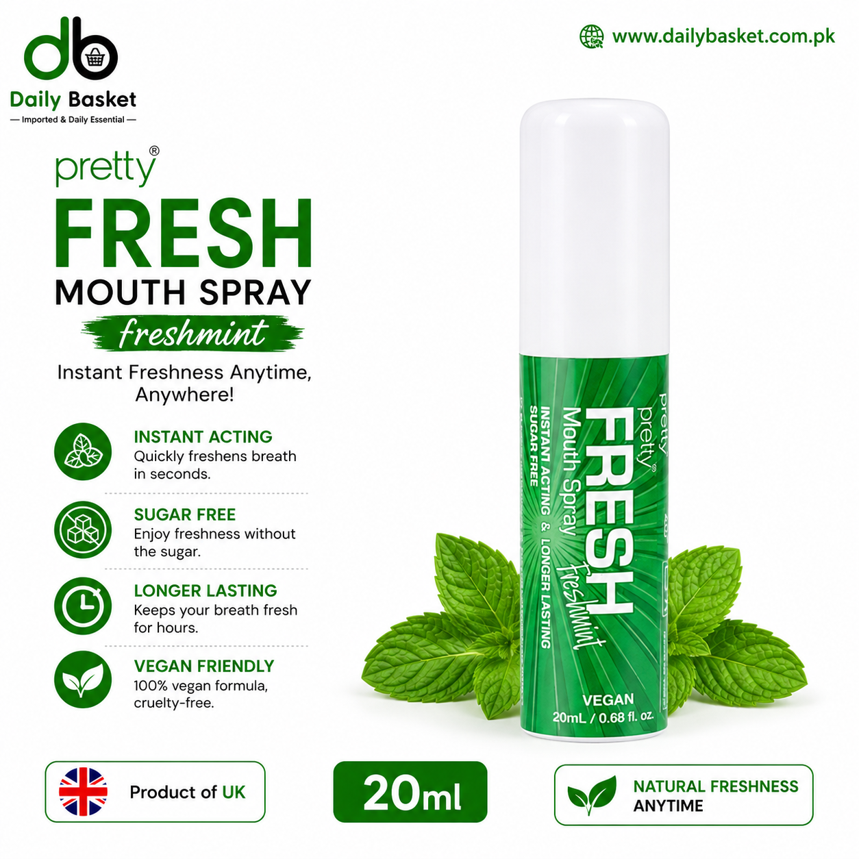 Pretty Fresh Freshmint Mouth Spray, 20ml
