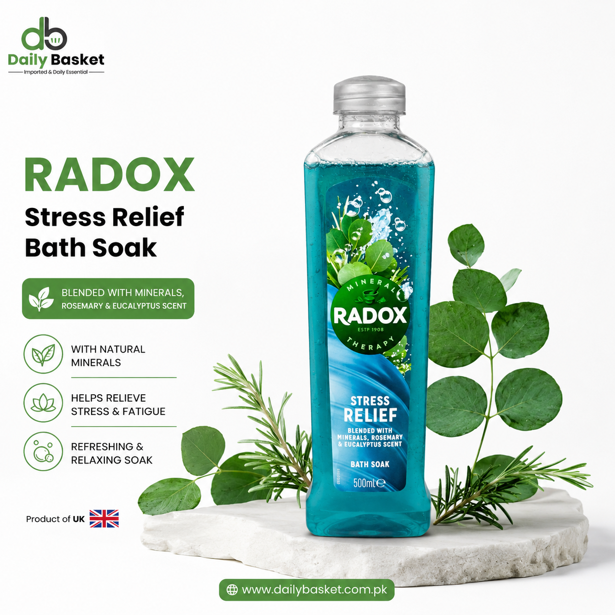 Radox - Stress Relief - Bath Soak (500 ml) - Rosemary, Eucalyptus, minerals