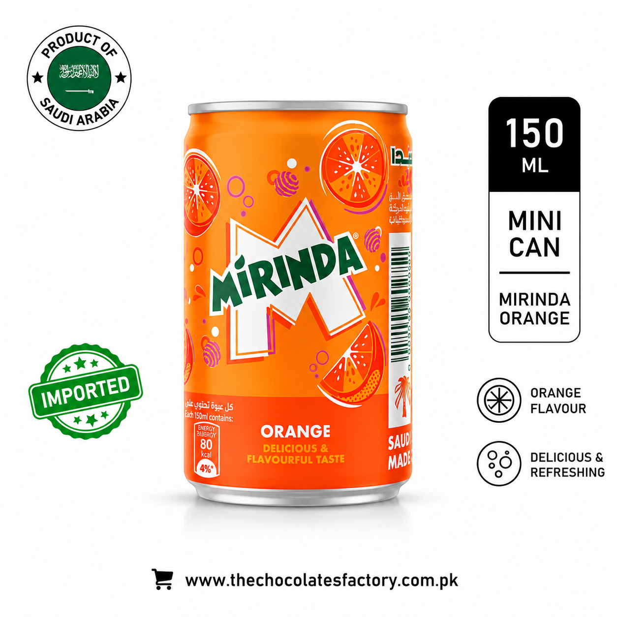 Mirinda Orange, Carbonated Soft Drink, Mini Can 150ml (Imported)