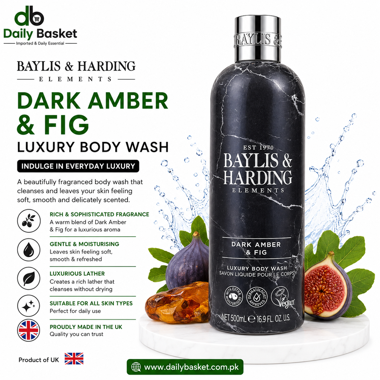 Baylis & Harding Elements Dark Amber & Fig Luxury Body Wash, Citric Acid, 500ml