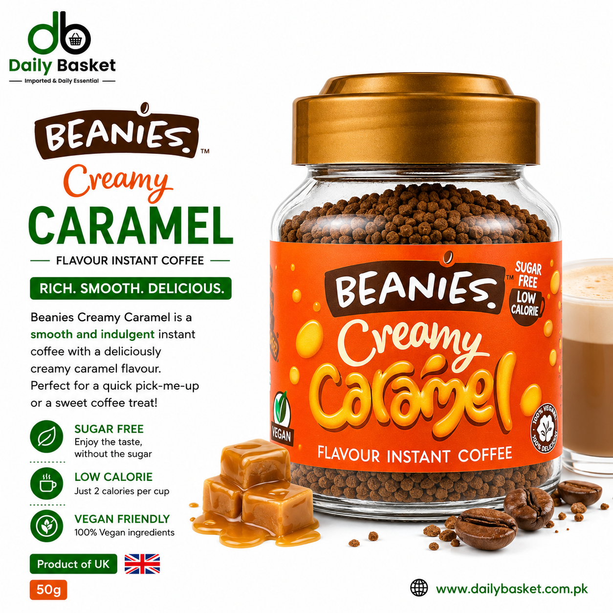 Beanies Creamy Caramel Flavour Instant Coffee 50g
