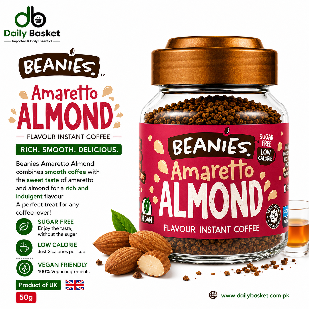 Beanies Amaretto Almond Flavour Instant Coffee 50g