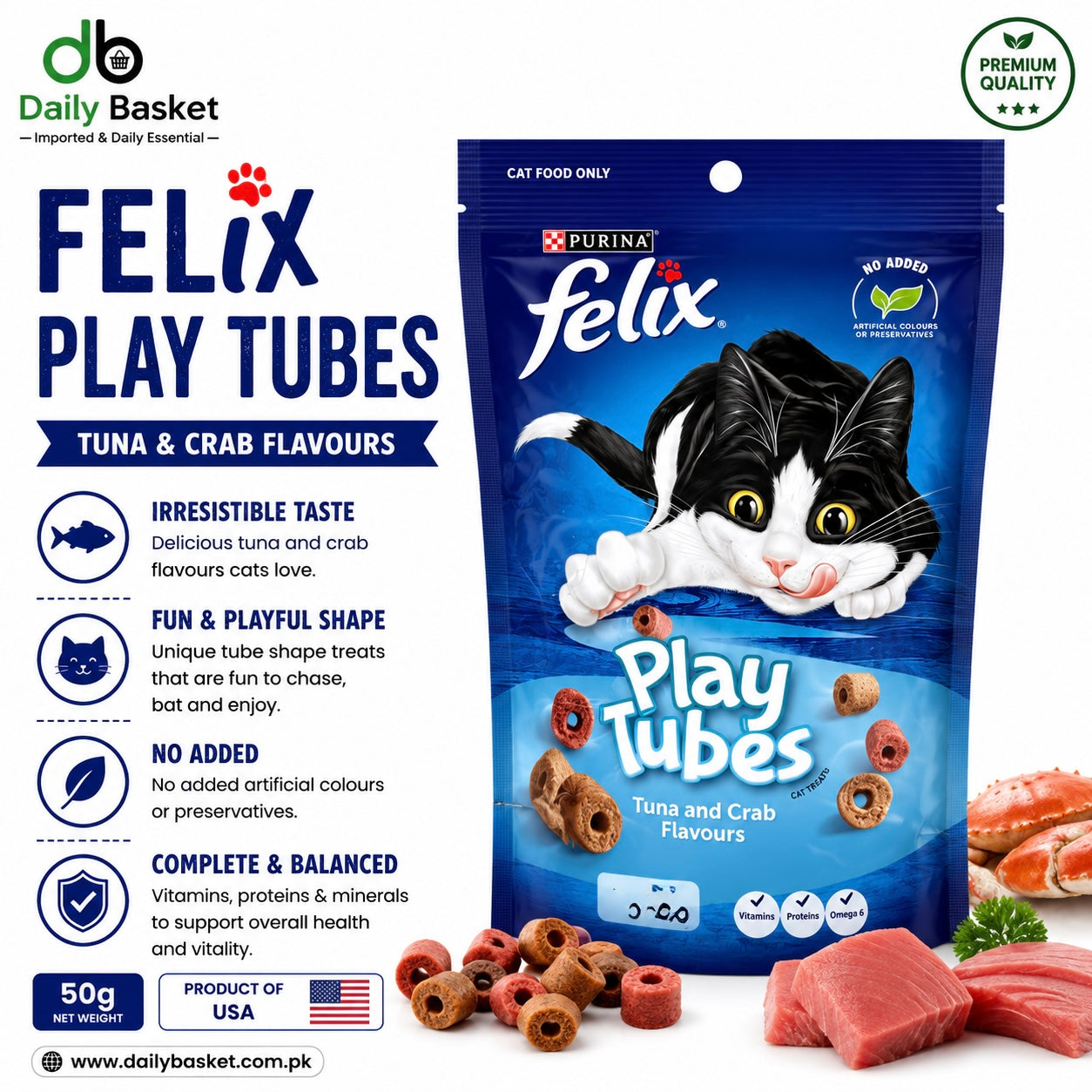 PURINA Felix Play Tubes Tuna and Crab Cat Treats - 50G
