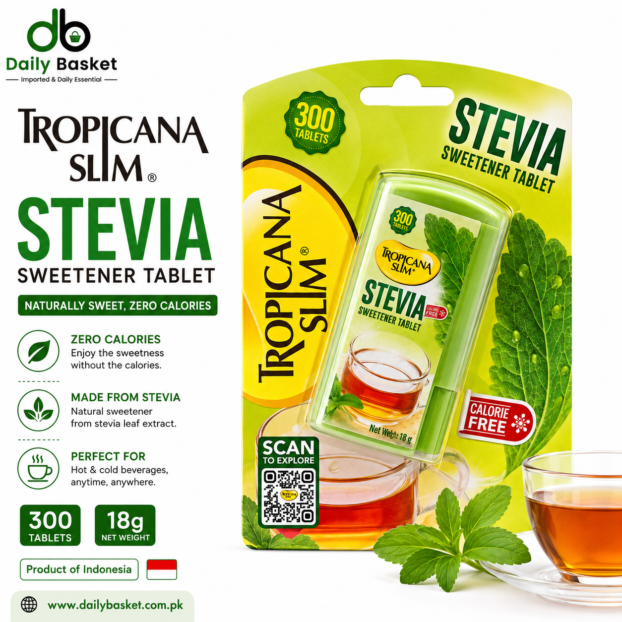 Tropicana Slim Stevia Sweetener 300 Tablets