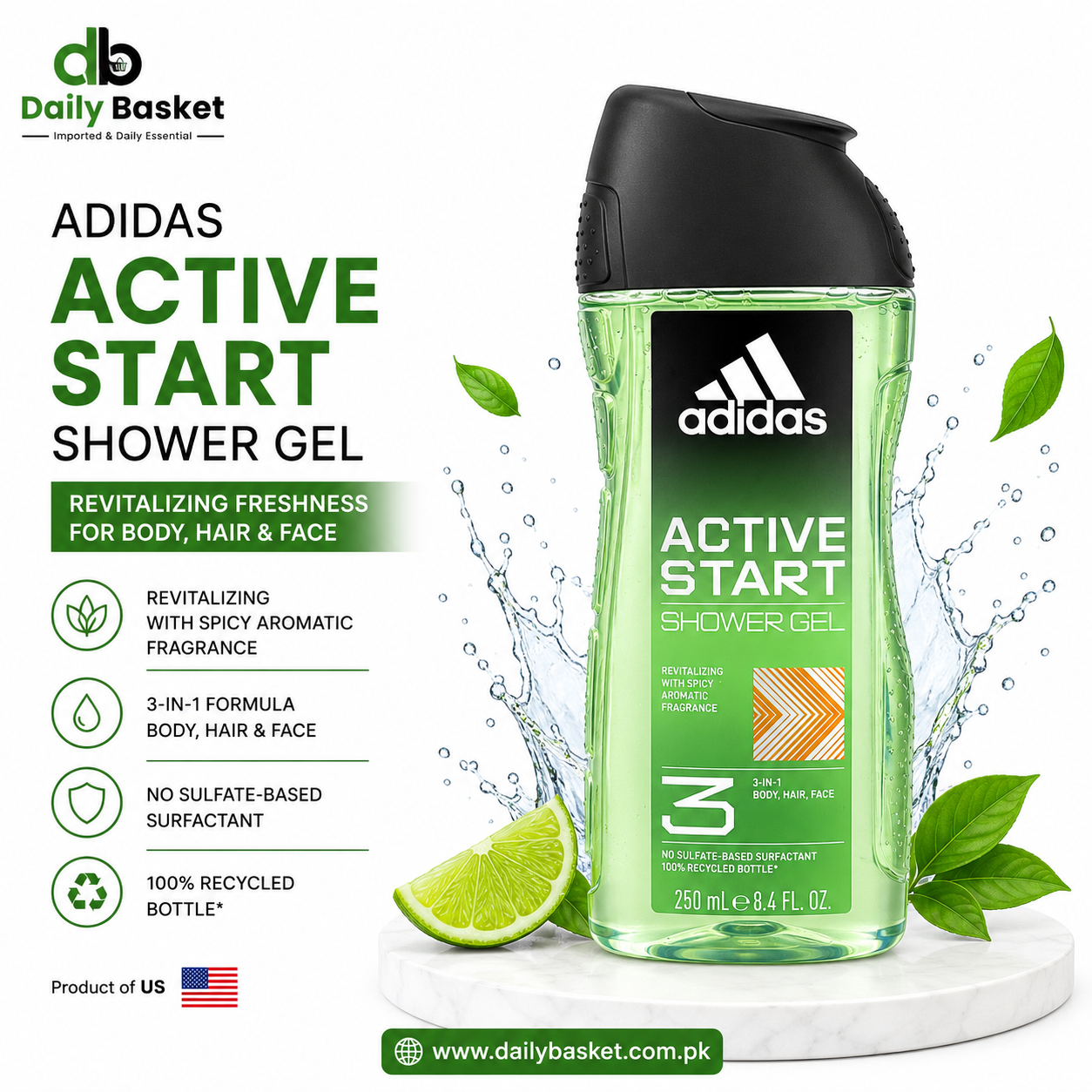 ADIDAS SHOWER GEL 3IN1 ACTIVE START 250ML