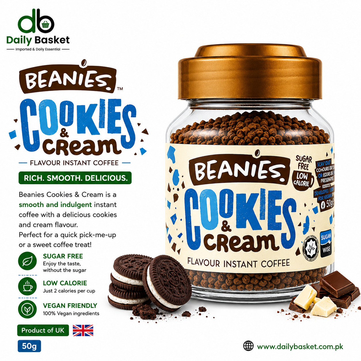 Beanies Cookies & Cream Flavour Instant Coffee 50g
