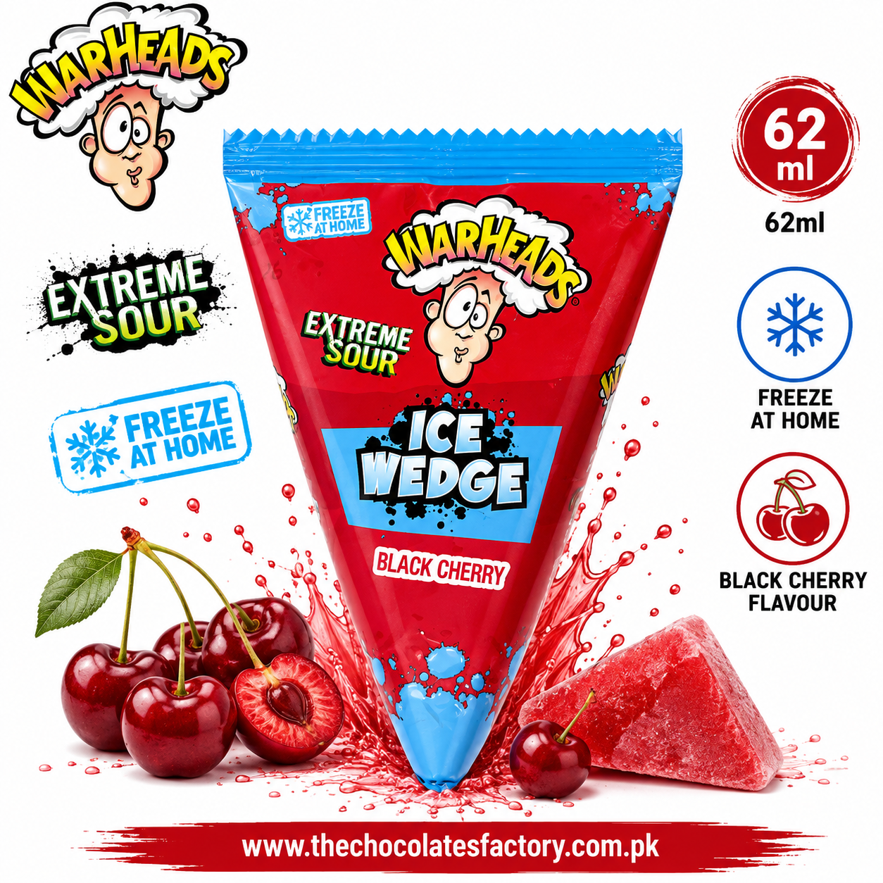 Warheads Extreme Sour Ice Wedge Freezable Wedges 62ML -  Black Cherry