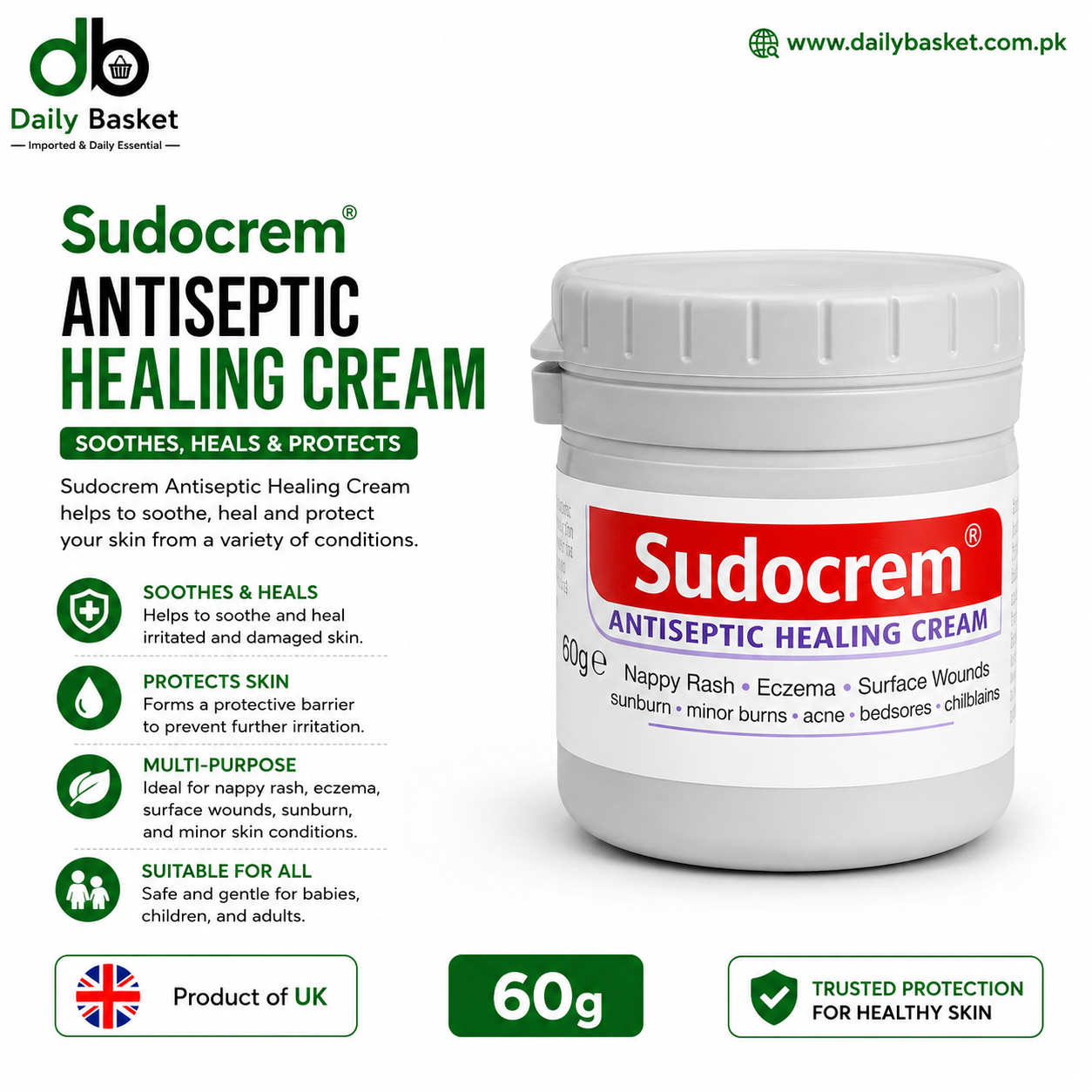 Sudocrem Antiseptic Nappy Rash Healing Cream, 60g