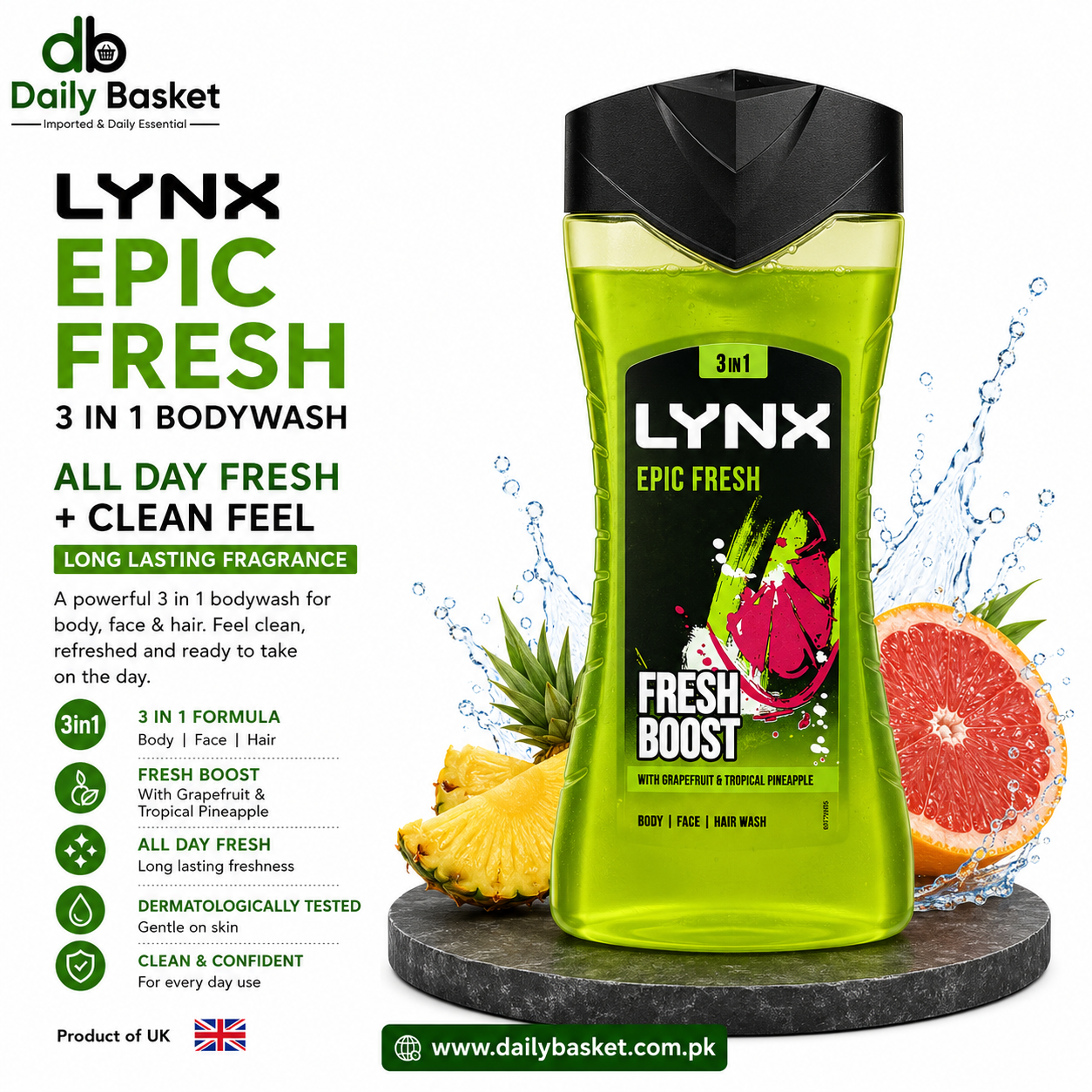 LYNX BODY WASH EPIC FRESH 3 IN 1 225 ML