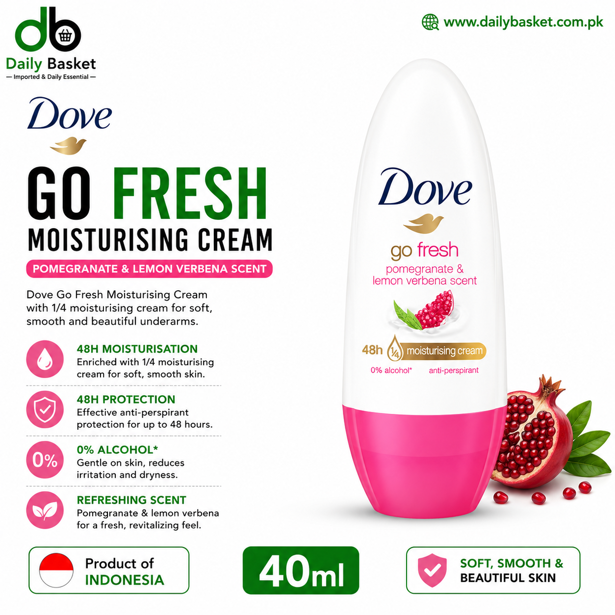 Dove Go Fresh Moisturizing Cream Roll On 40ml