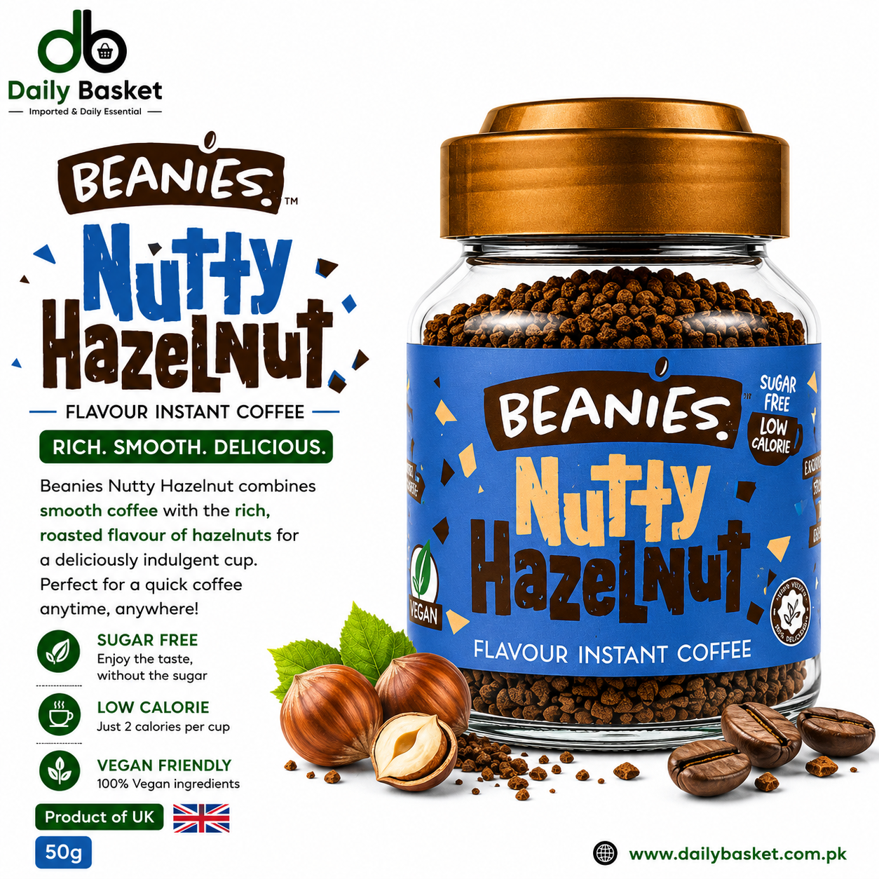 Beanies Nutty Hazelnut Flavour Instant Coffee 50g