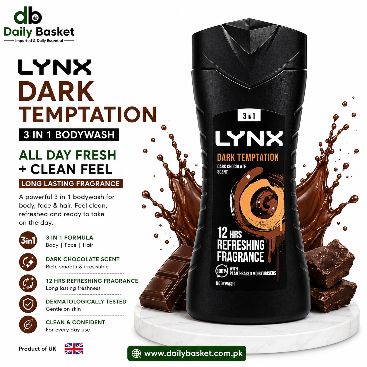 LYNX BODY WASH DARK TEMPTATION 12 HRS FRAGRANCE 225 ML