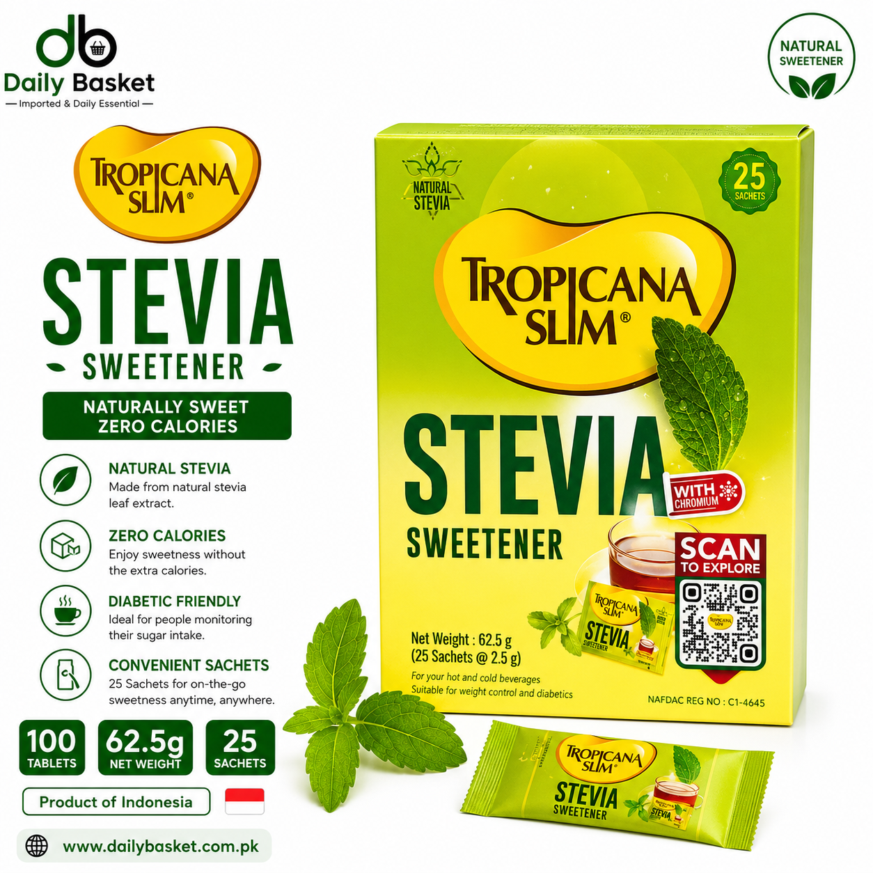 Tropicana  Slim Stevia Sweetener 25 Sachets