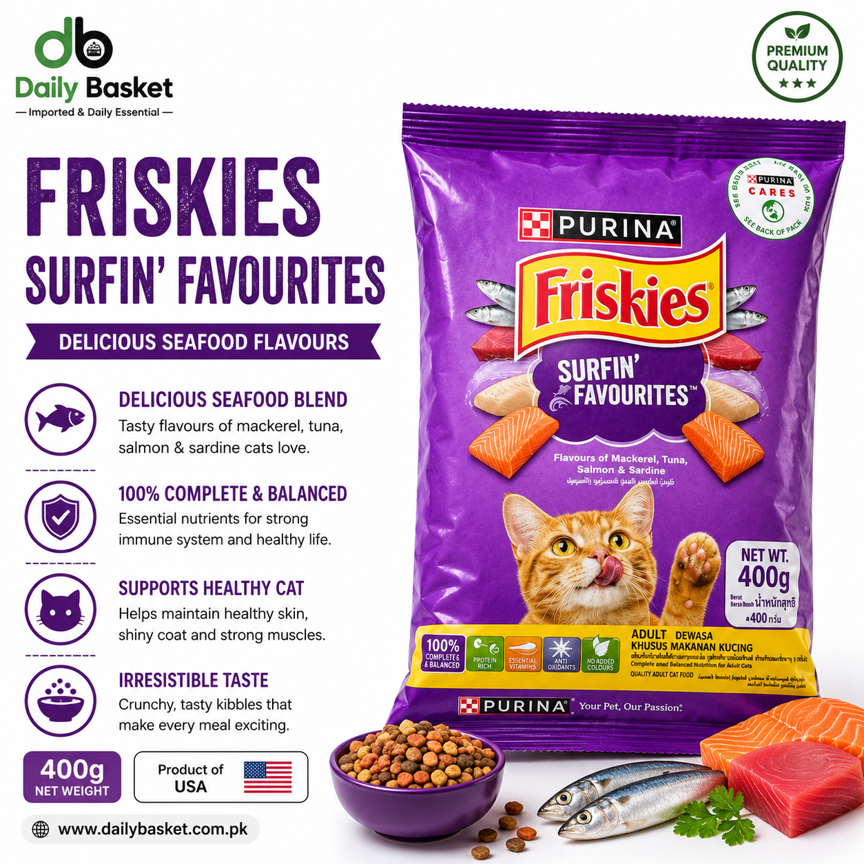 Purína Friskies Surfin Favourites Adult Cat Dry Food, 400g
