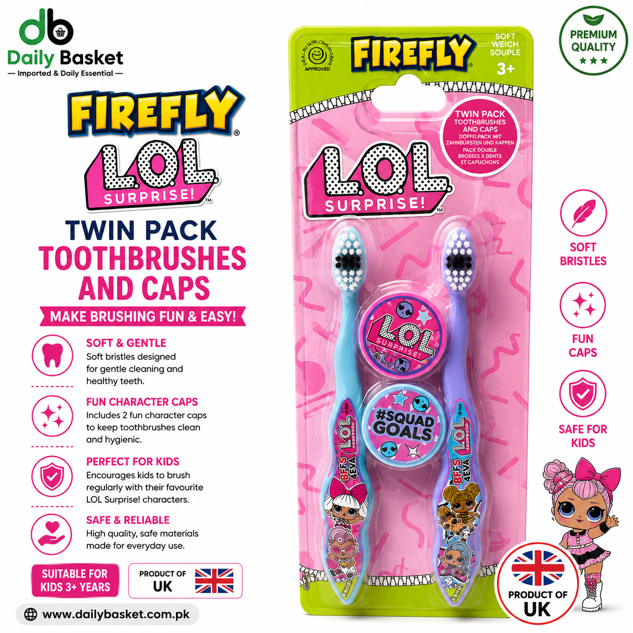 Firefly Lol Surprise Toothbrushs & Caps Twin Pack