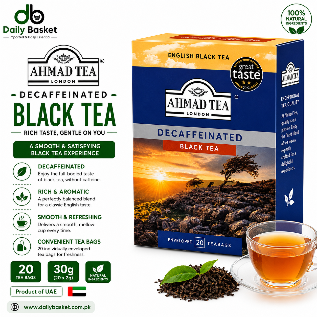 AHMAD TEA DECAFFEINATED BLACK TEA 20 FOIL TEA BAGS