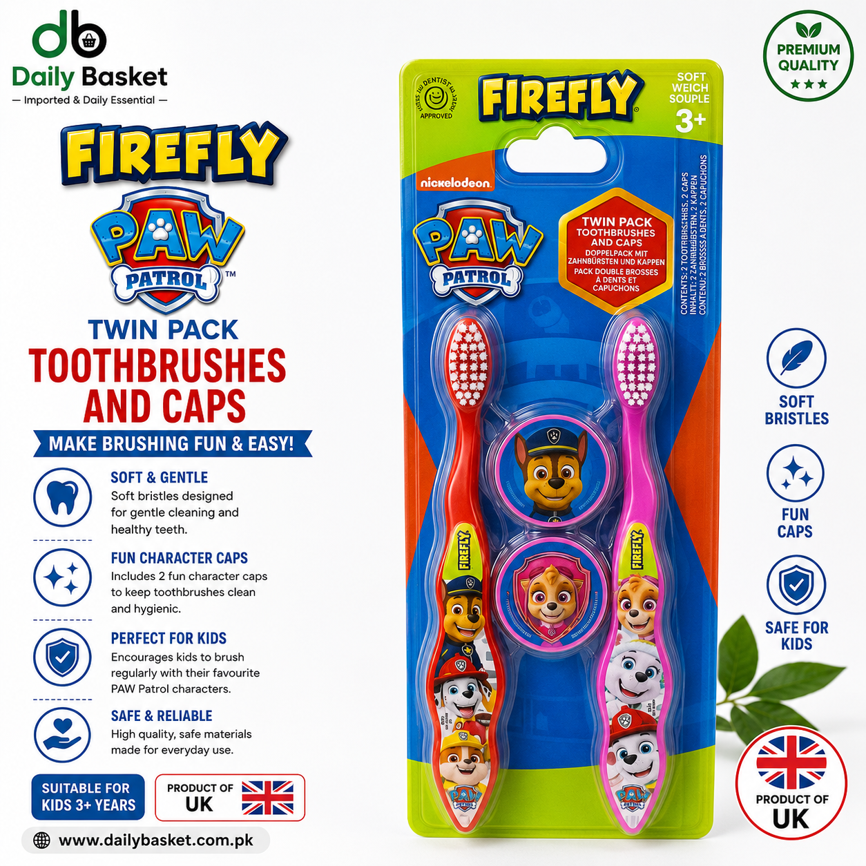 Firefly Paw Patrol Children's Toothware Set - Brush and Cap