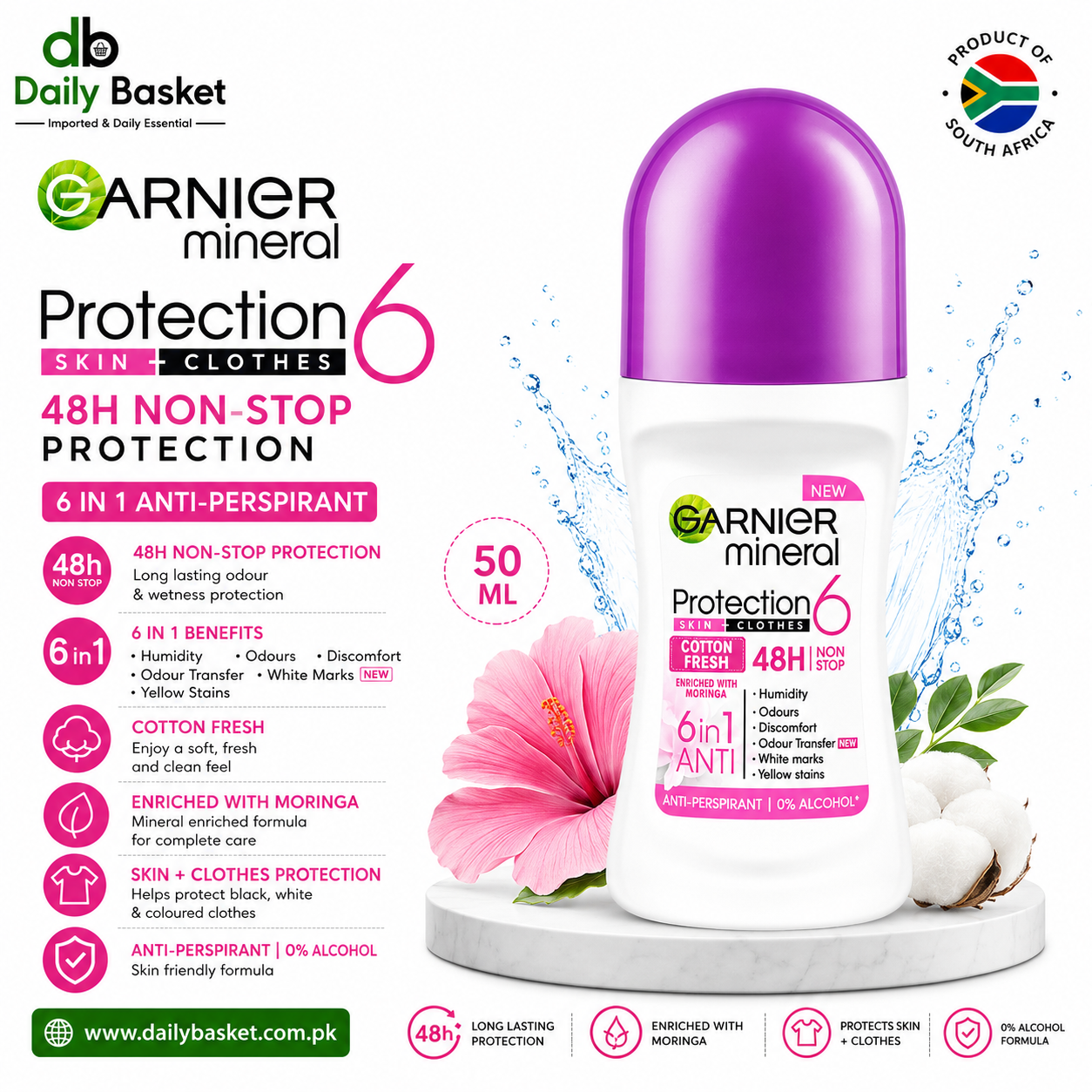 Garnier mineral protection Skin + Clothes cotton fresh 48H non stop 50ml