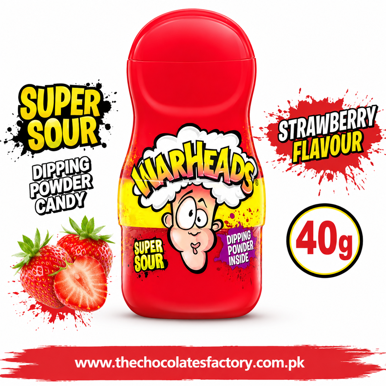 Warheads Super Sour Dipping Powder Candy 40g - Strawberry Flavour