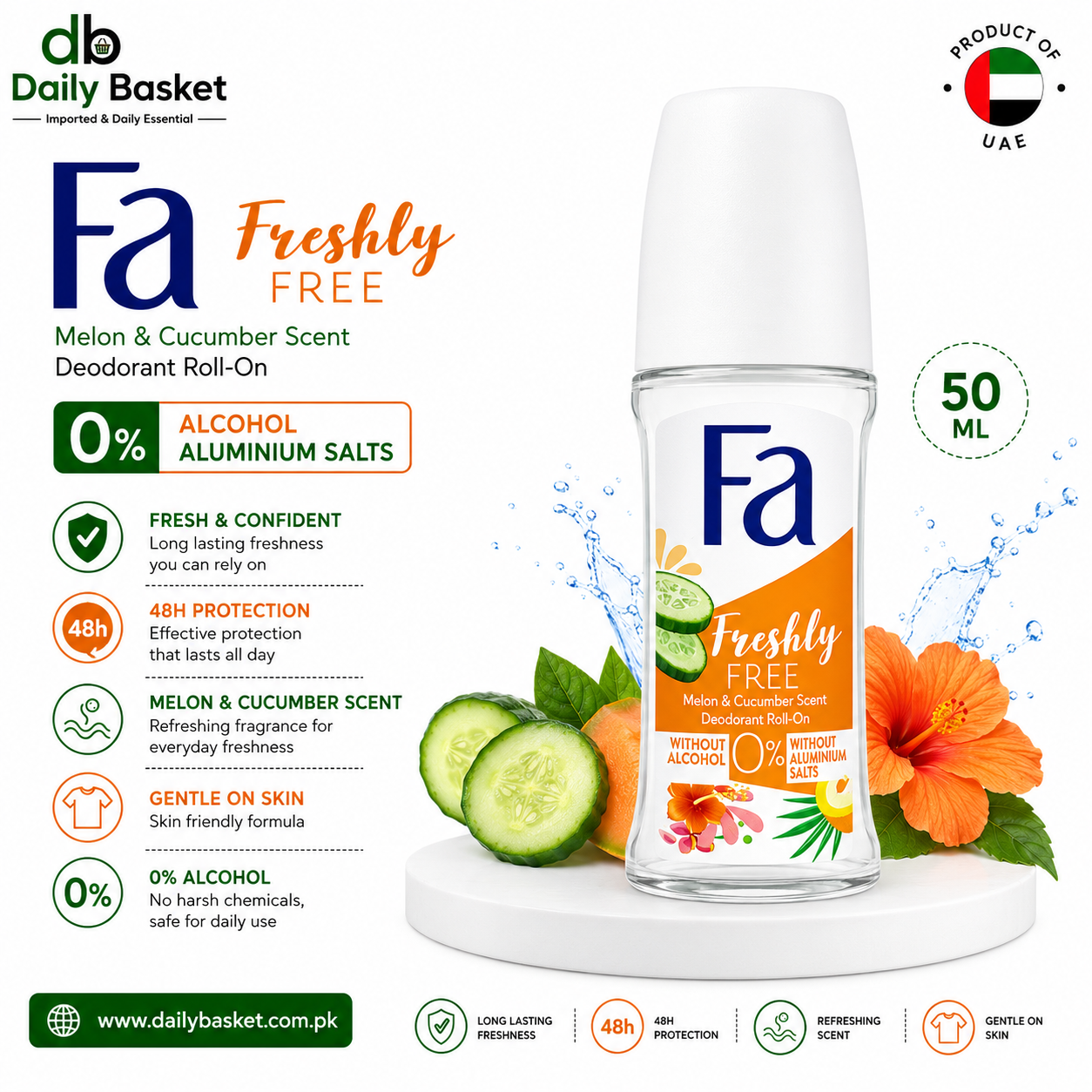 FA ROLL ON 50ML FRESHLY FREE CUCUMBER & MELON 50ml
